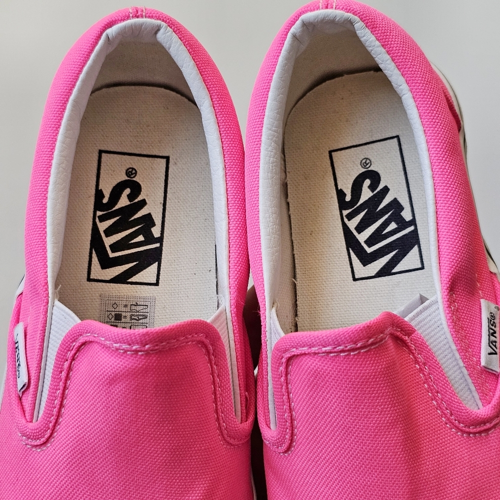 Vans Classic Slip-On Neon Pink Canvas Sneakers Women’s 6.5 Skate Casual - Picture 8 of 10